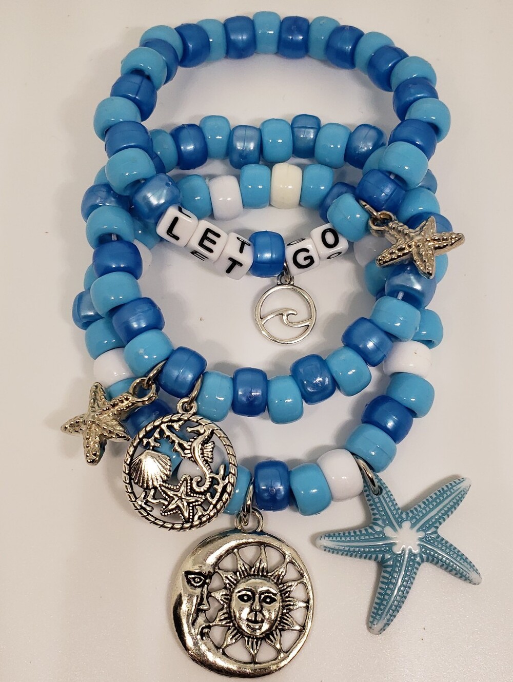 Handmade Blue Beach Let Go Stackable Kandi Bracelets